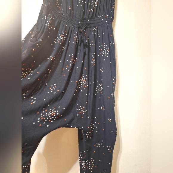 SANDRO ruffle jumpsuit sleeveless elastic waist black pink white stars medium - Picture 3 of 10